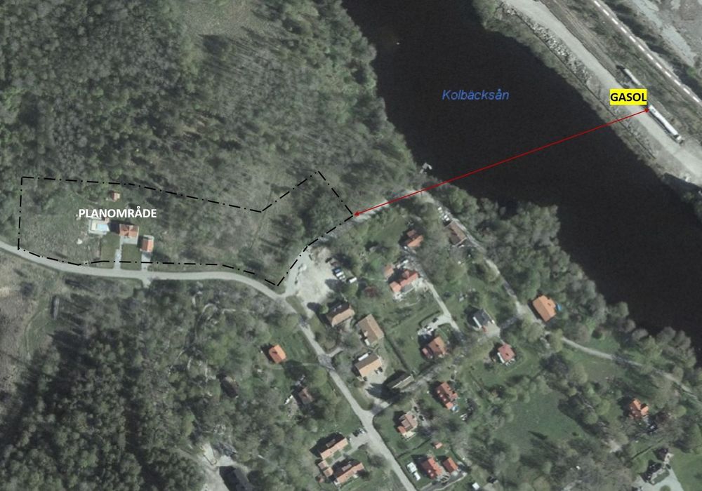Bild som visar avstånd mellan gasoltank och planområde